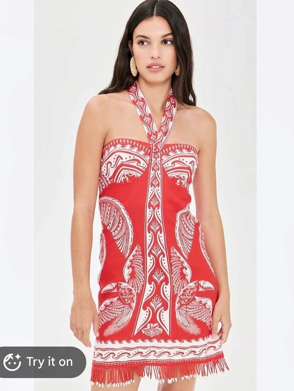 FARM Rio Majestic Coconut Tree Linen Minidress Red & White